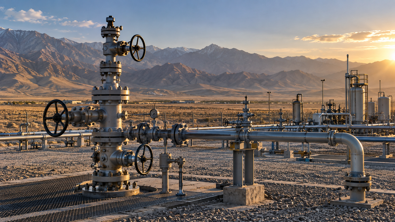 Natural gas wellhead and flowlines in northern Afghanistan